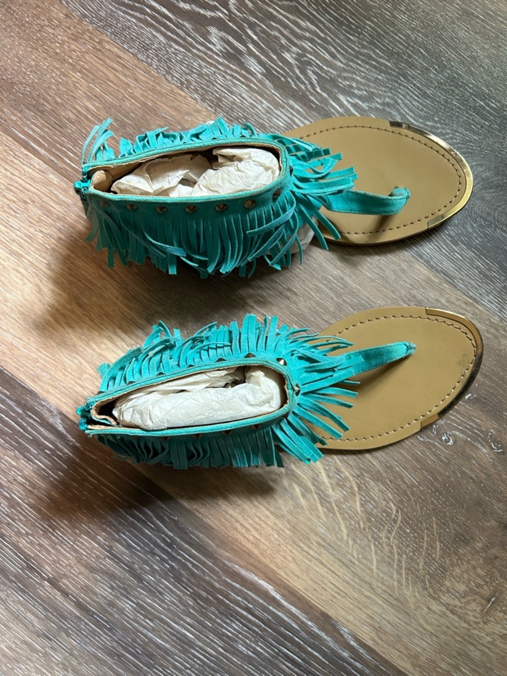 Turquoise Fringe Thong Sandals - Women